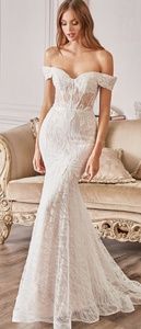 Off-Shoulder Lace Mermaid Wedding Gown in Ivory